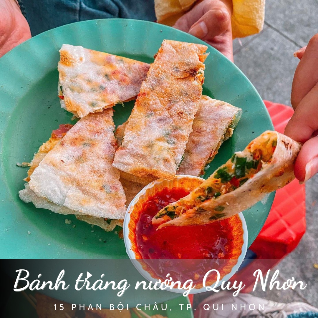 Có thể là hình ảnh về văn bản cho biết 'Bánh tráng nướng Quy Nhơn 15 PHAN BỘI CHÂU, TP. QUI NHƠ'