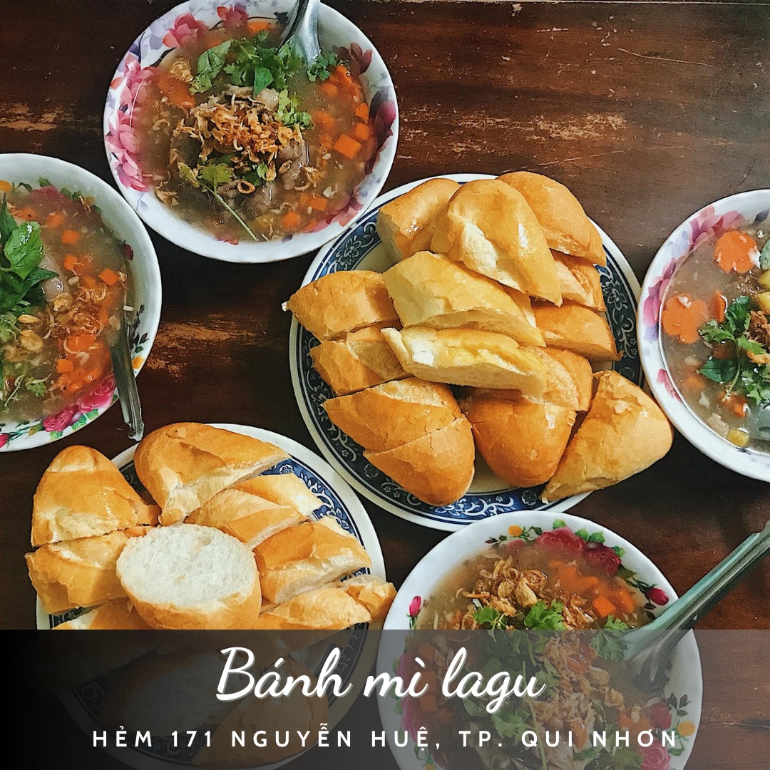 Có thể là hình ảnh về mỳ, bánh mỳ Pháp và văn bản cho biết 'Bánh mì lagu HÉM 171 NGUYỄN HUỆ, TP. QUI NHƠN'