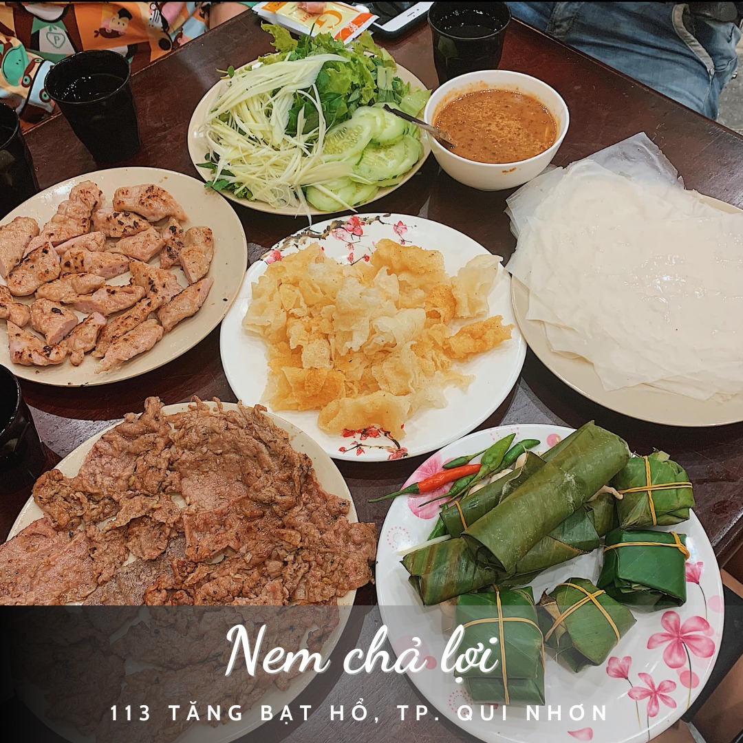 Có thể là hình ảnh về mỳ và văn bản cho biết 'Nem chả lợi 113 TĂNG BẠT Há», TP.QUI NHƠN'