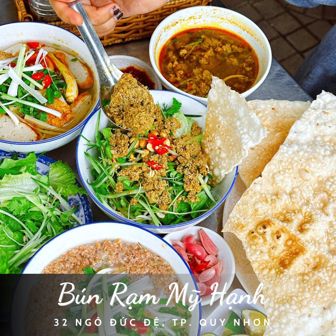 Có thể là hình ảnh về văn bản cho biết 'Bún Rạm My Hạnh 32 NGÔ ĐỨC ĐỆ TP QUY NHƠN'