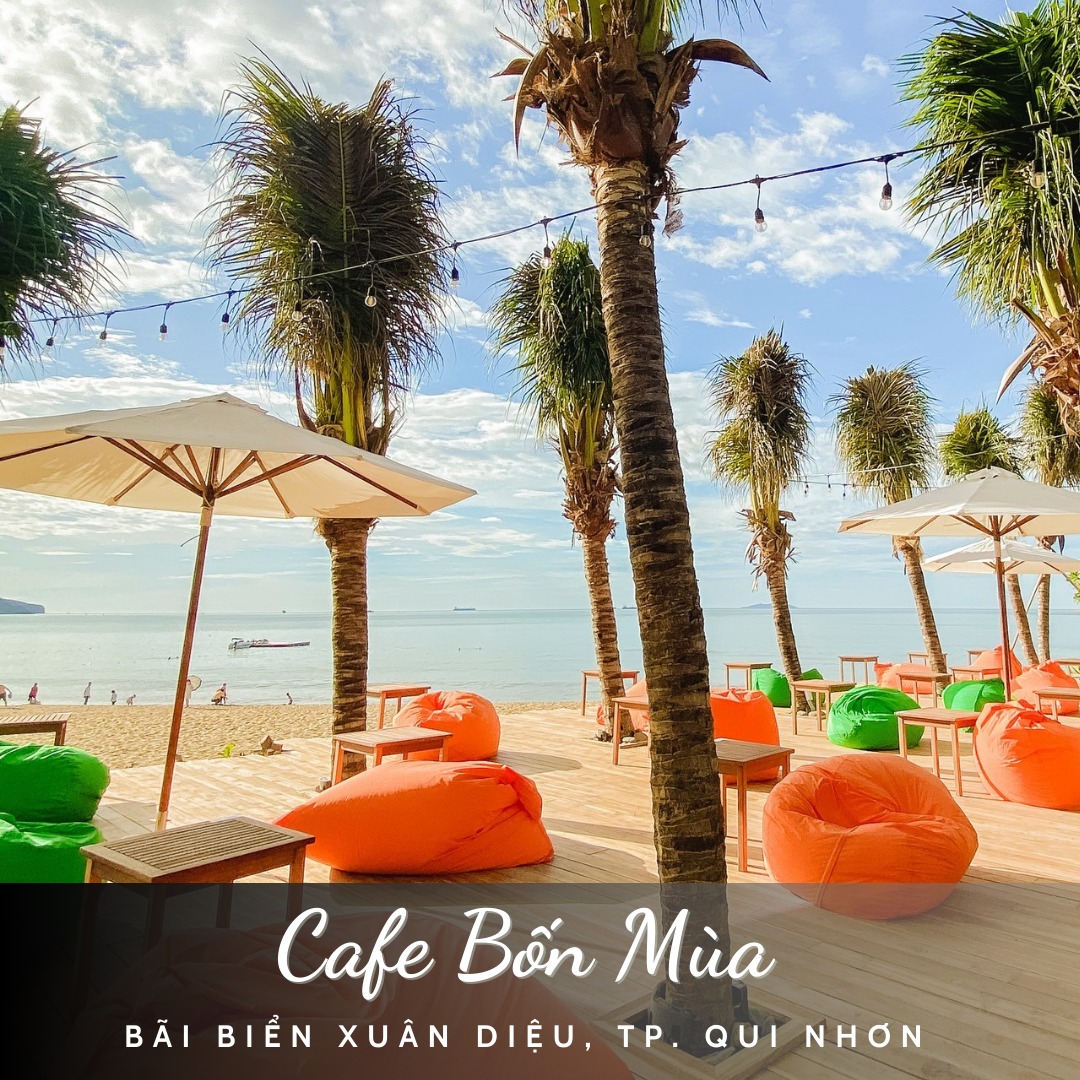 Có thể là hình ảnh về bãi biển và văn bản cho biết 'Cafe Bốn Mùa BÃI BIỂN XUÂN DIỆU, TP QUI NHƠN'
